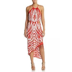 Haute Hippie Red Beaded Twist Back Side Cut Out Asymmetric Hem Dress NEW NWT